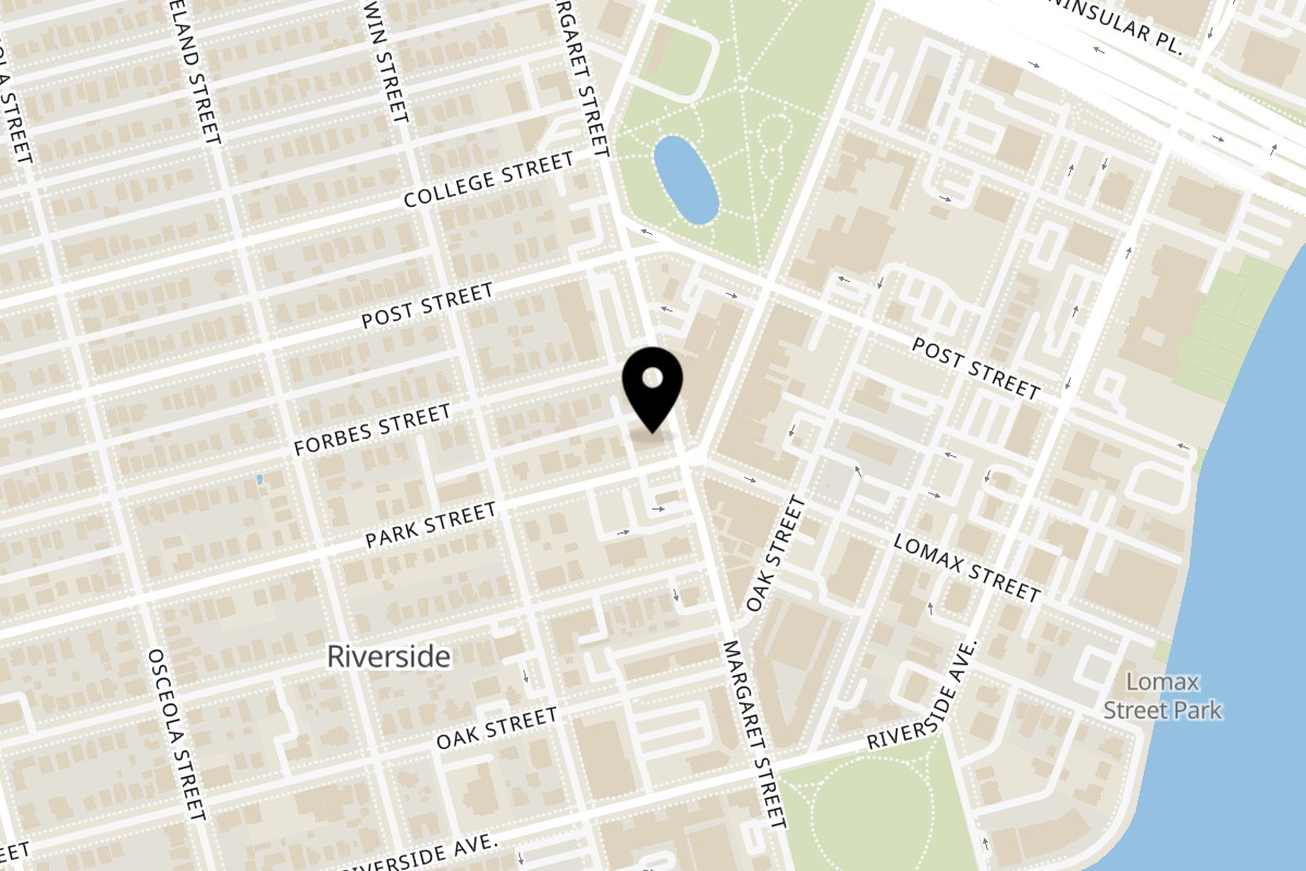 Map showing the location of Hovan Gourmet Mediterranean on 2005 Park St in Jacksonville